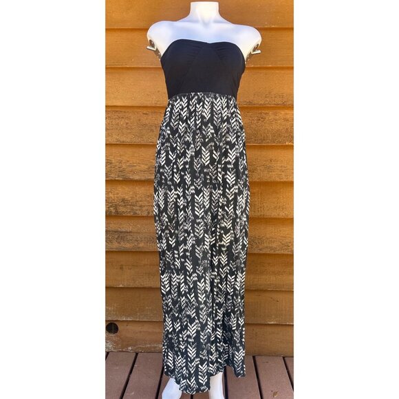 Roxy Black & White Strapless Maxi Dress Size M - Picture 1 of 8